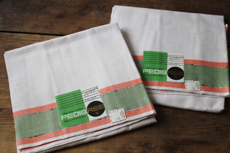 photo of vintage pure linen kitchen tea towels never used w/ original labels, MCM retro colored stripes!  #2